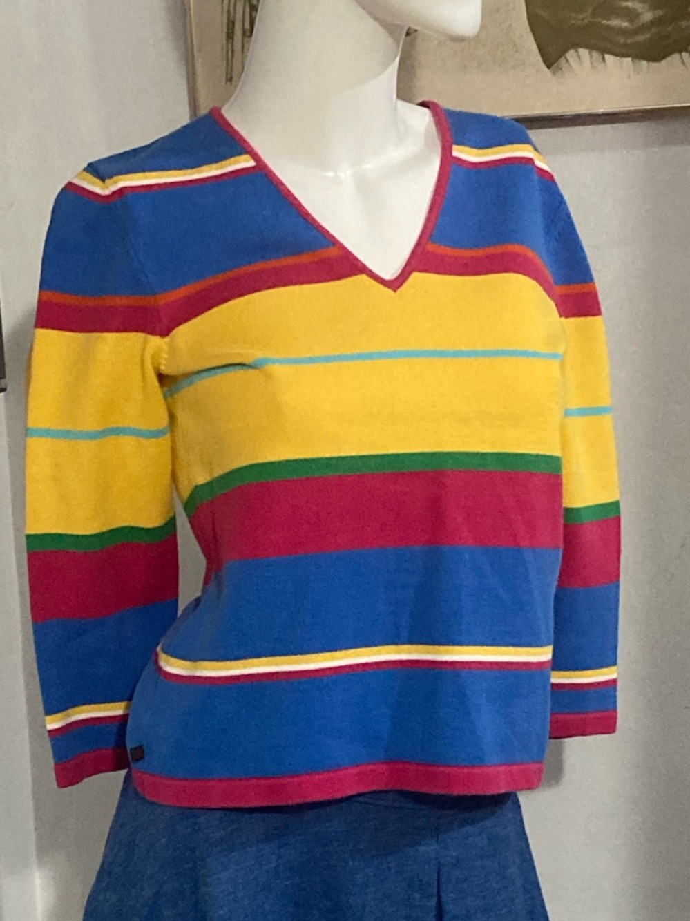 Vintage 90s Ralph Lauren Horizontal Stripe Knit Top - 3/4 Sleeve - Rare